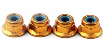 Kyosho Gold Aluminum Flanged Nylon Nut M4x4.5mm - Package of 4