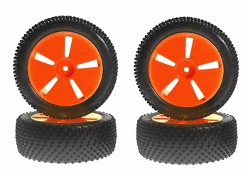 Kyosho Mini Inferno Tire with Orange Wheel - Package of 4