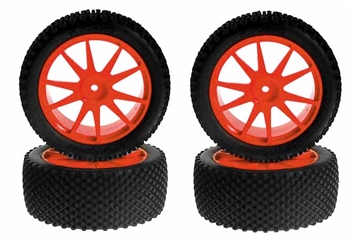 Kyosho Mini Inferno Micro Block Tire With Orange Wheel - Package of 4