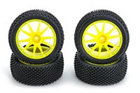 Kyosho Mini Inferno Half 8 Micro Block Tire and Wheel Set in Yellow
