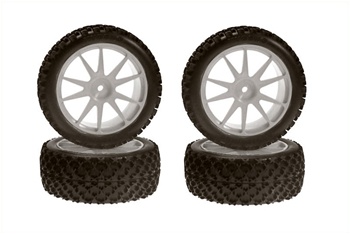 Kyosho Mini Inferno Half 8 X-Pattern Tire and Wheel Set in White - Dis,