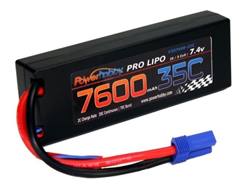 7600mAh 7.4V 2S 35C LiPo Battery with Hardwired EC5