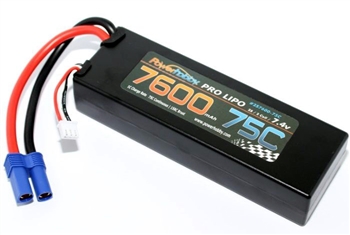 7600mAh 7.4V 2S 75C LiPo Battery with Hardwired EC5