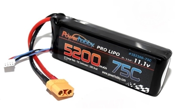 5200mAh 11.1V 3S 75C Lipo Battery w/ Hardwired XT90