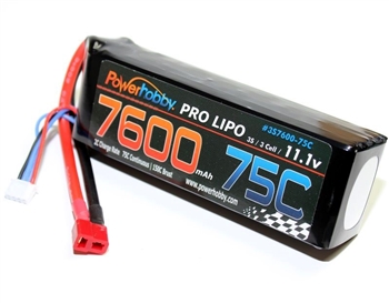 7600mAh 11.1V 3S 75C LiPo Battery with Hardwired T-Plug