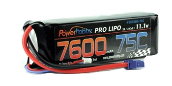 7600mAh 11.1V 3S 75C LiPo Battery with Hardwired EC5